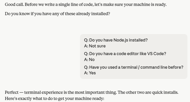 Claude checking my machine readiness
